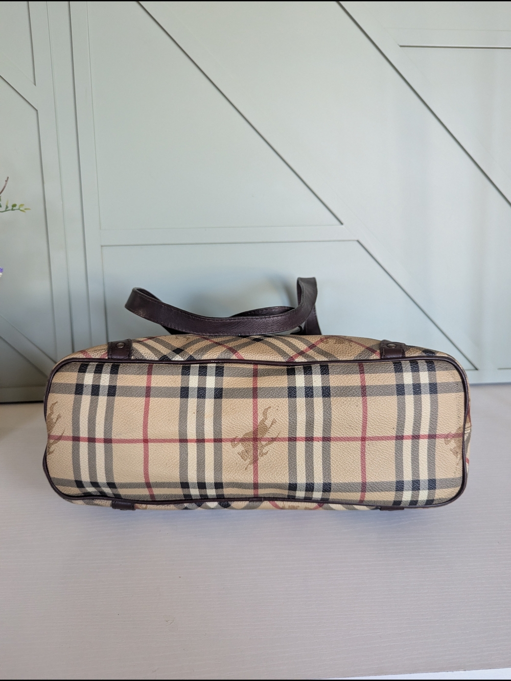 Burberry Beige Plaid Tote with Dark Brown Leather Trim - Picture 6 of 15